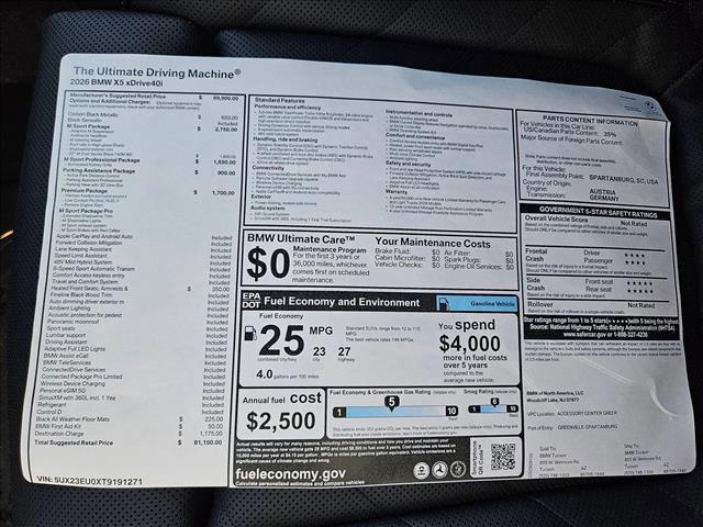 new 2026 BMW X5 car, priced at $81,150