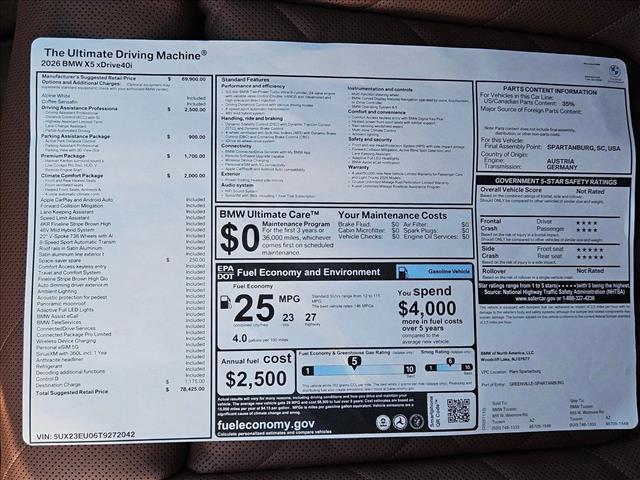 new 2026 BMW X5 car, priced at $78,450