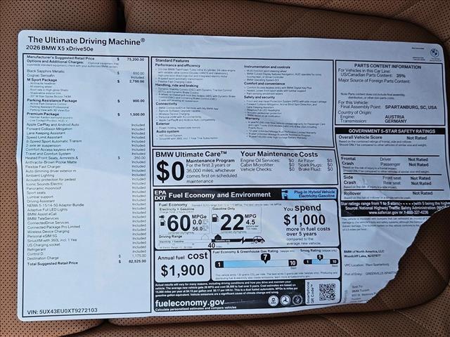 new 2026 BMW X5 PHEV car, priced at $82,525