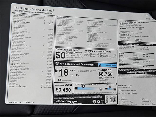 new 2026 BMW M3 car, priced at $103,775