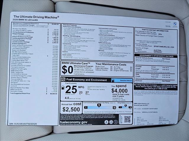 new 2026 BMW X5 car, priced at $86,900