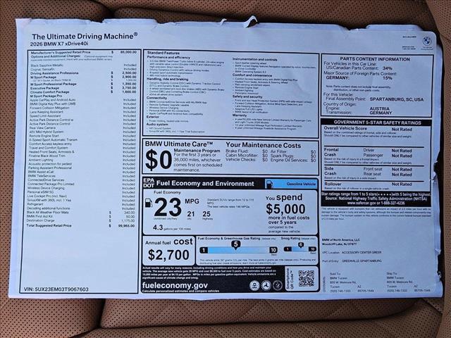 new 2026 BMW X7 car, priced at $99,965