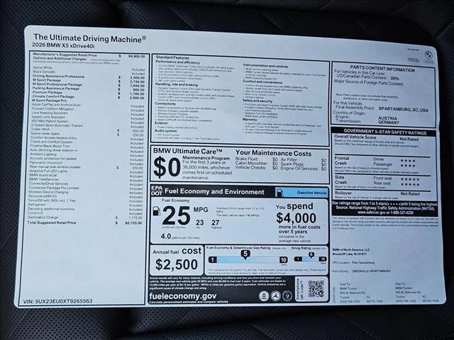 new 2026 BMW X5 car, priced at $83,475