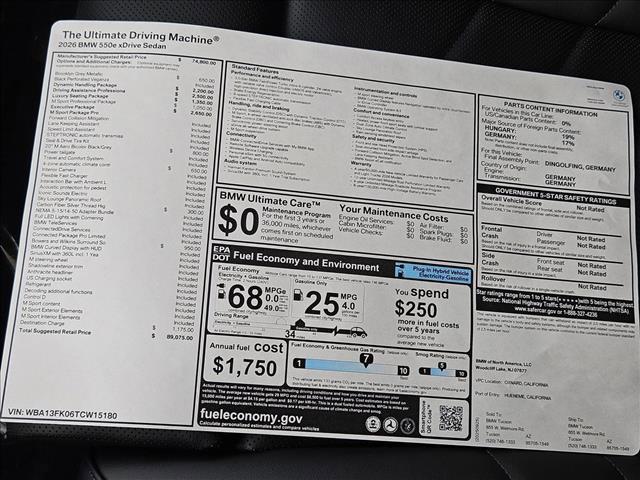 new 2026 BMW 550e car, priced at $89,075