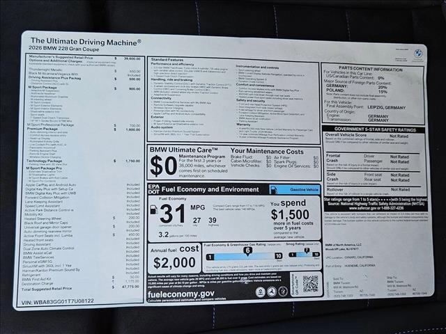 new 2026 BMW 228 Gran Coupe car, priced at $47,775