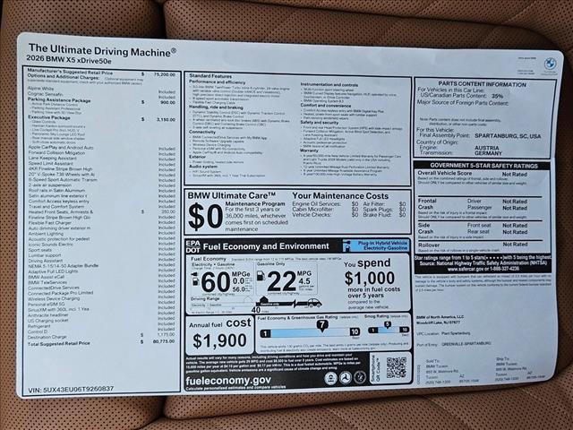 new 2026 BMW X5 PHEV car, priced at $80,775