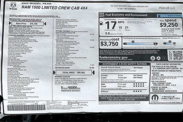new 2025 Ram 1500 car, priced at $89,050