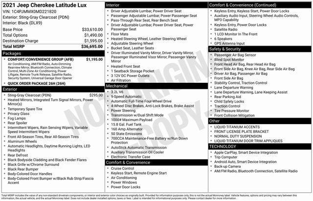 used 2021 Jeep Cherokee car, priced at $20,667