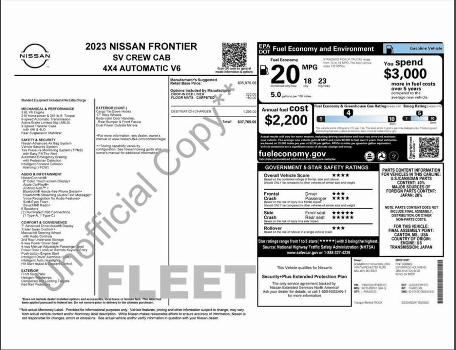 used 2023 Nissan Frontier car, priced at $27,000