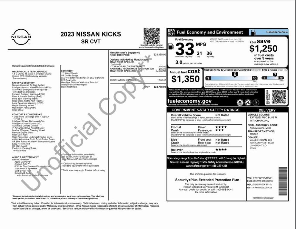 used 2023 Nissan Kicks car, priced at $22,000