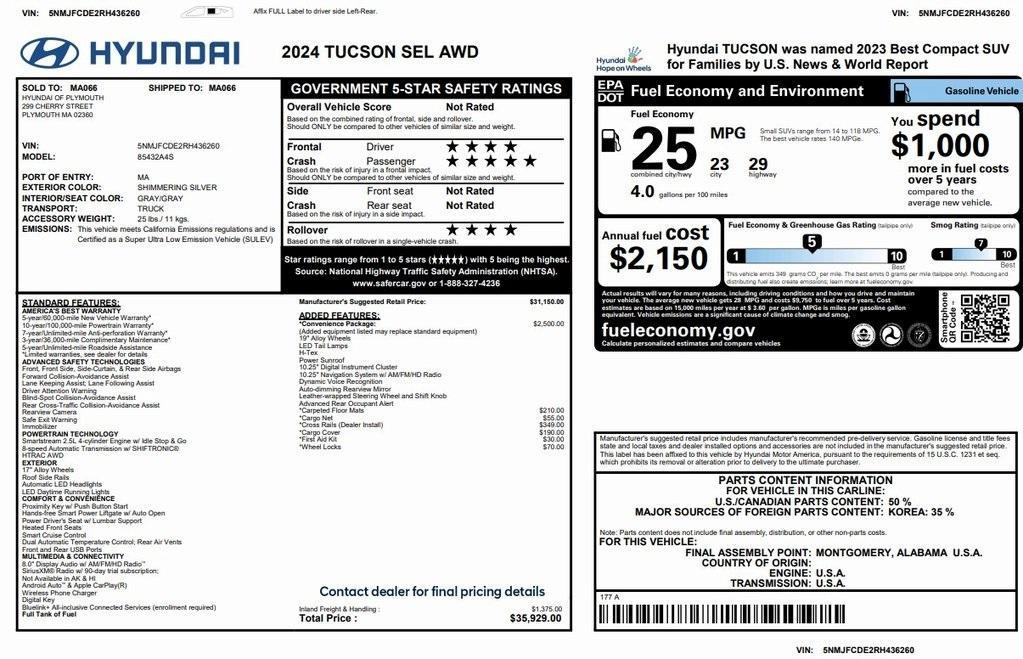 used 2024 Hyundai Tucson car, priced at $24,998