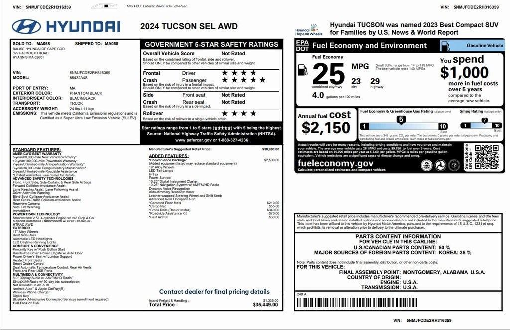 used 2024 Hyundai Tucson car, priced at $22,398