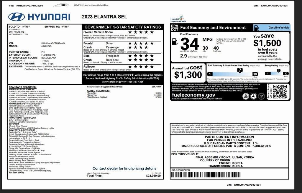 used 2023 Hyundai Elantra car, priced at $18,298