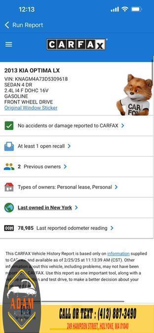 used 2013 Kia Optima car, priced at $6,800