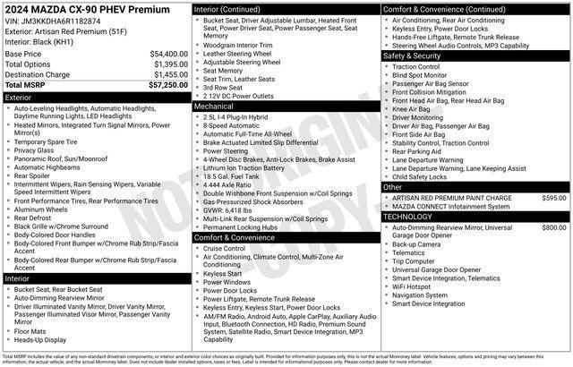 used 2024 Mazda CX-90 PHEV car, priced at $38,880