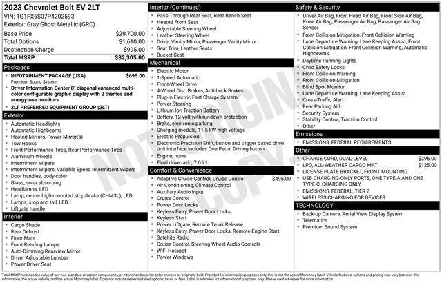 used 2023 Chevrolet Bolt EV car, priced at $21,160
