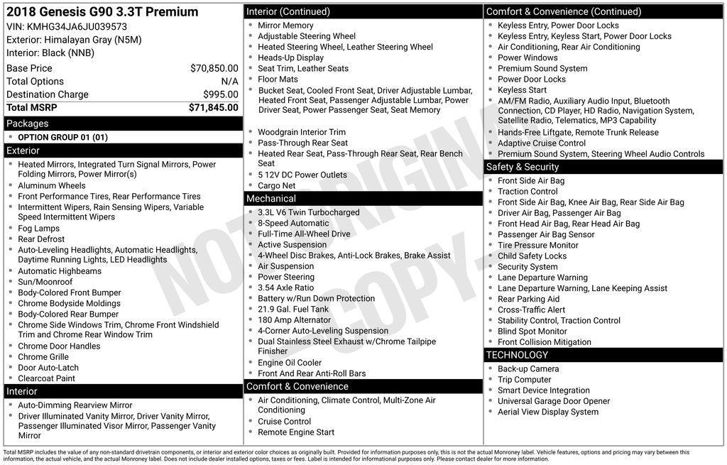 used 2018 Genesis G90 car, priced at $15,431