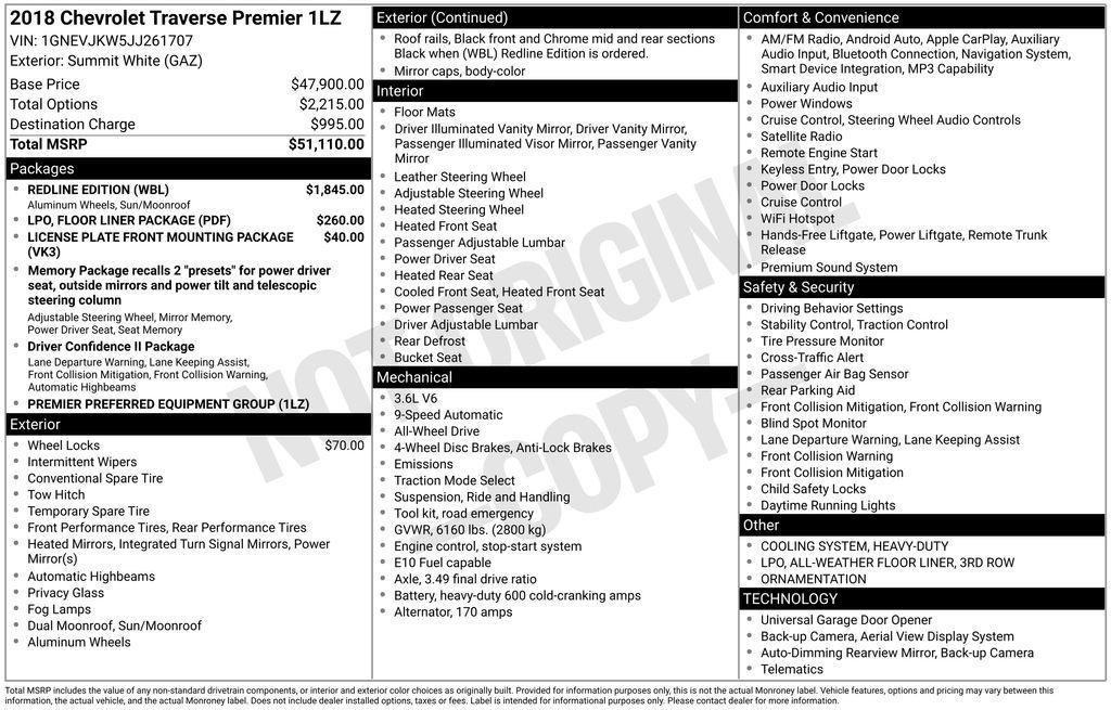 used 2018 Chevrolet Traverse car, priced at $20,000