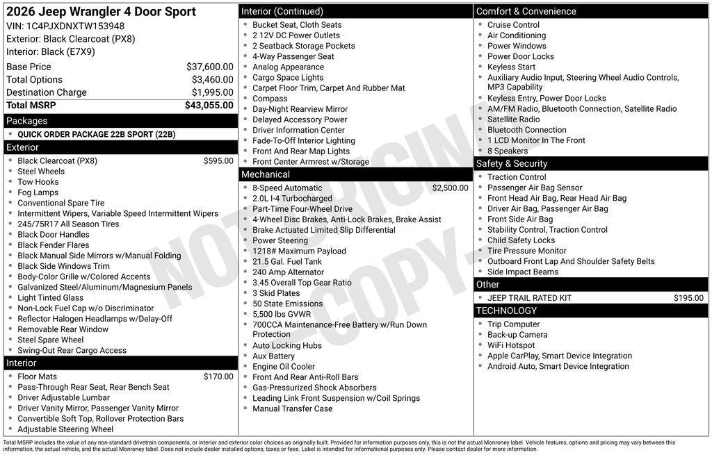 new 2026 Jeep Wrangler car, priced at $39,445