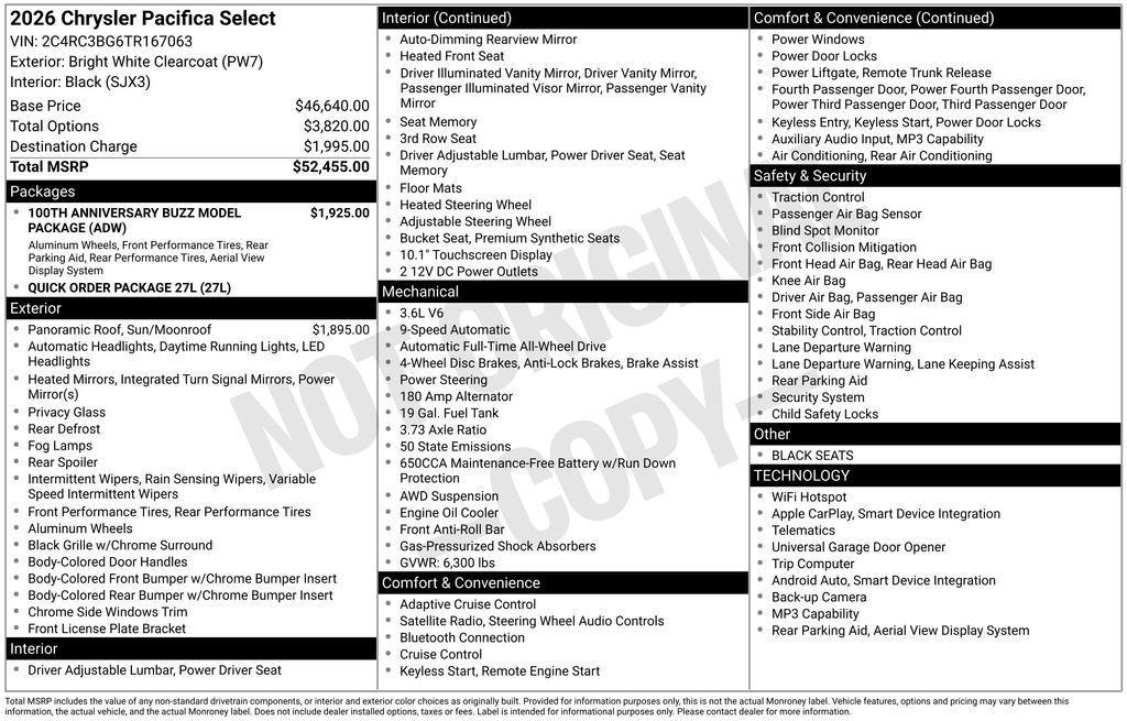 new 2026 Chrysler Pacifica car, priced at $48,226