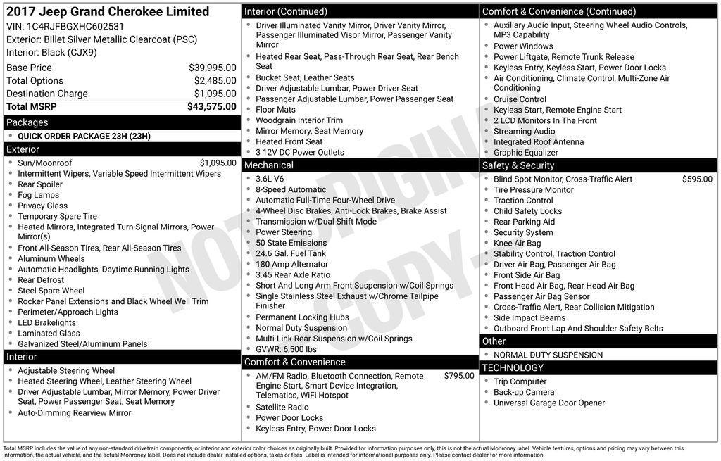 used 2017 Jeep Grand Cherokee car, priced at $18,000