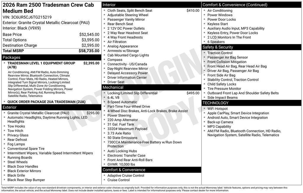 new 2026 Ram 2500 car, priced at $53,561