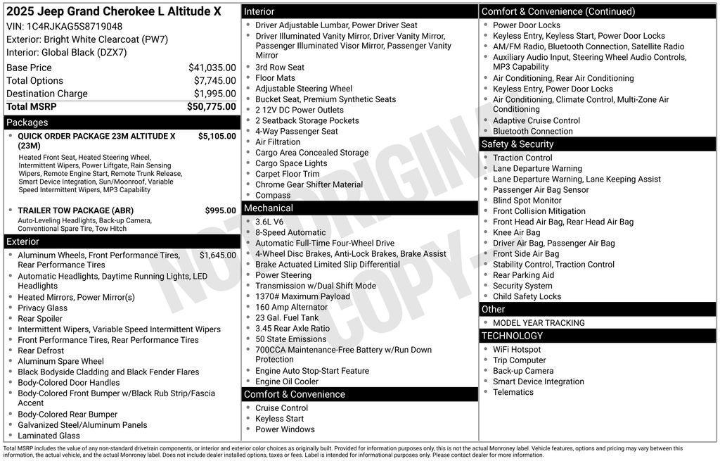 new 2025 Jeep Grand Cherokee L car, priced at $43,398