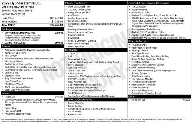 used 2022 Hyundai Elantra car, priced at $18,995