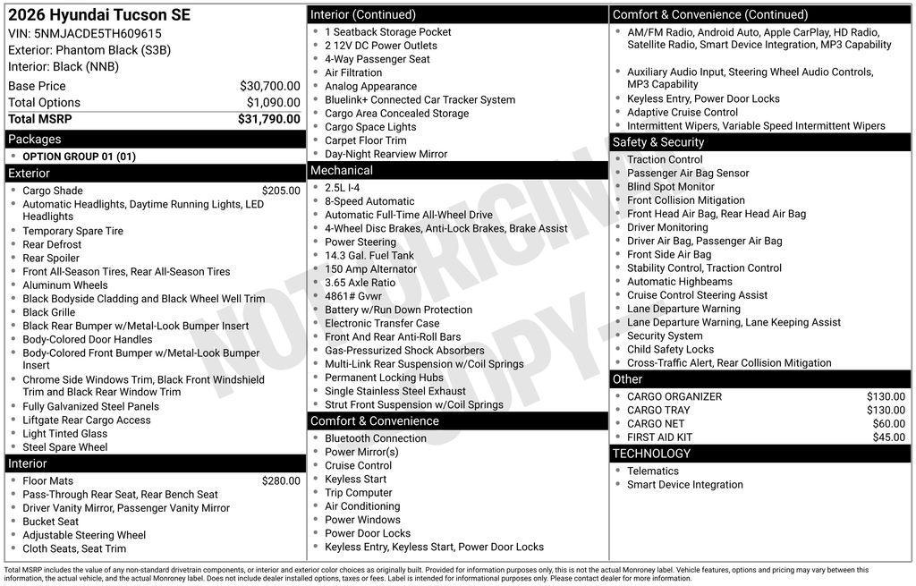 new 2026 Hyundai Tucson car, priced at $33,285