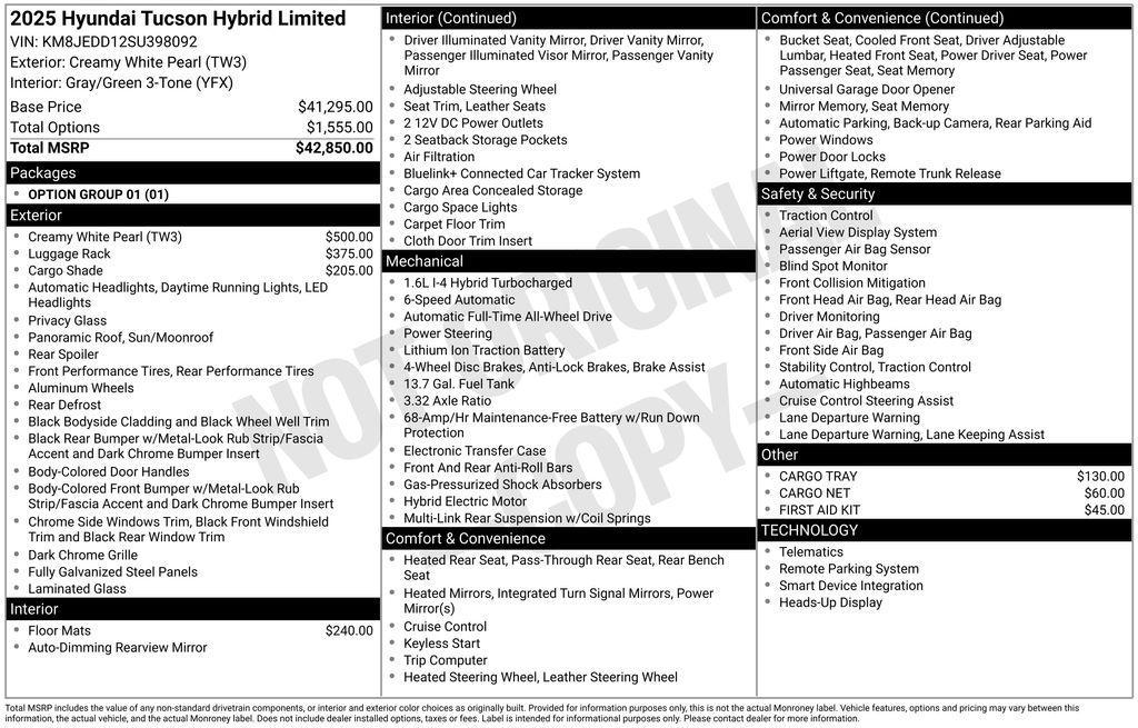 new 2025 Hyundai TUCSON Hybrid car, priced at $44,345
