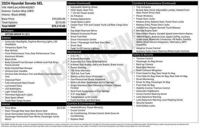 new 2024 Hyundai Sonata car, priced at $30,360