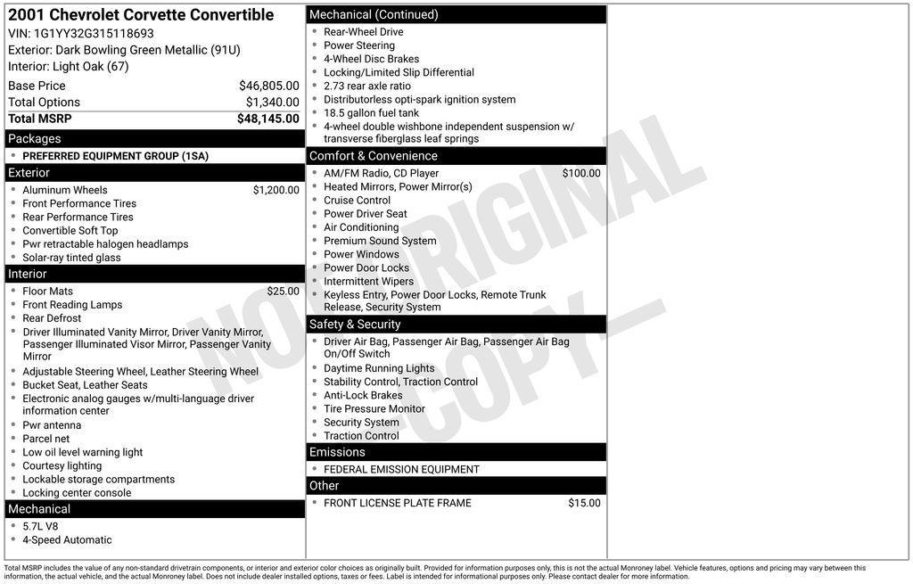 used 2001 Chevrolet Corvette car, priced at $18,995