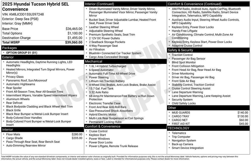 new 2025 Hyundai TUCSON Hybrid car, priced at $39,060