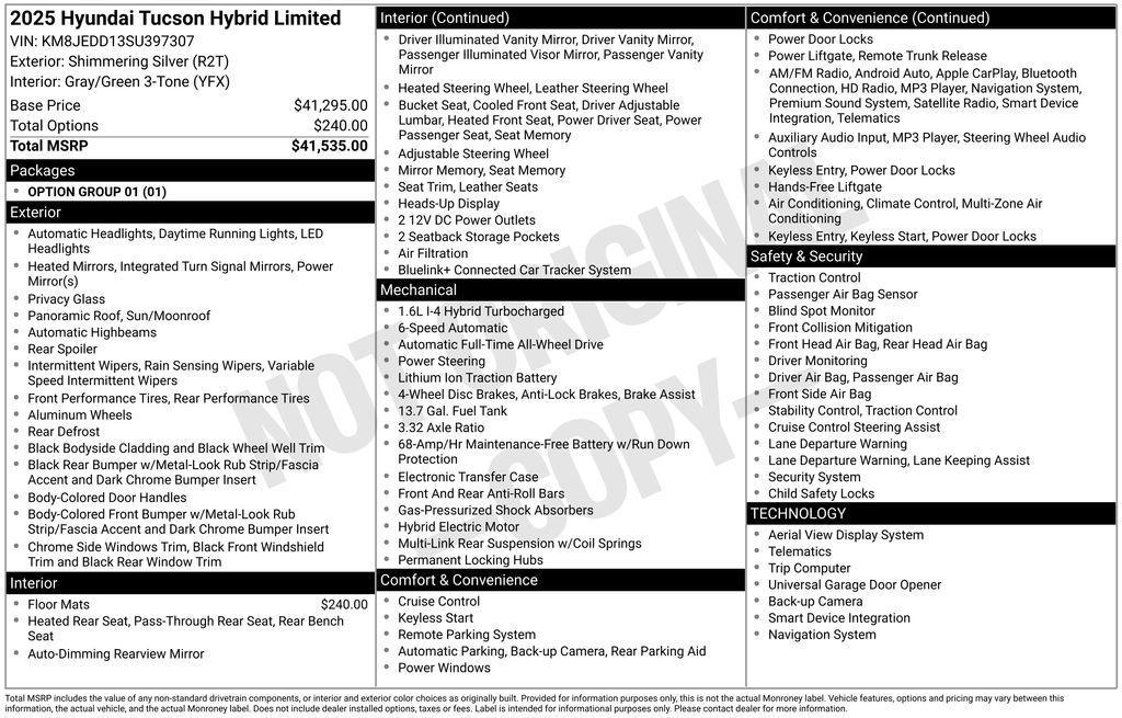 new 2025 Hyundai TUCSON Hybrid car, priced at $43,850