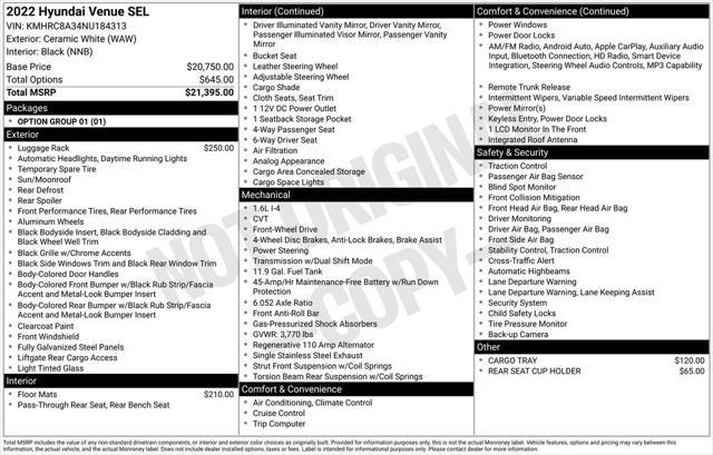 used 2022 Hyundai Venue car, priced at $17,995