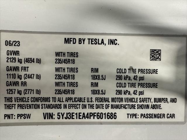 used 2023 Tesla Model 3 car, priced at $25,495