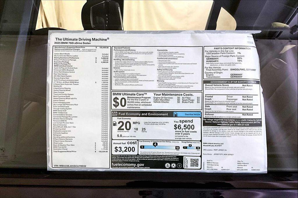 new 2025 BMW 760 car, priced at $132,525