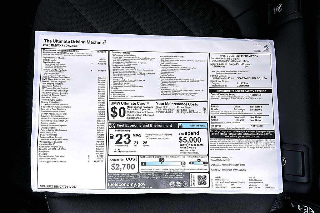 new 2026 BMW X7 car, priced at $91,465
