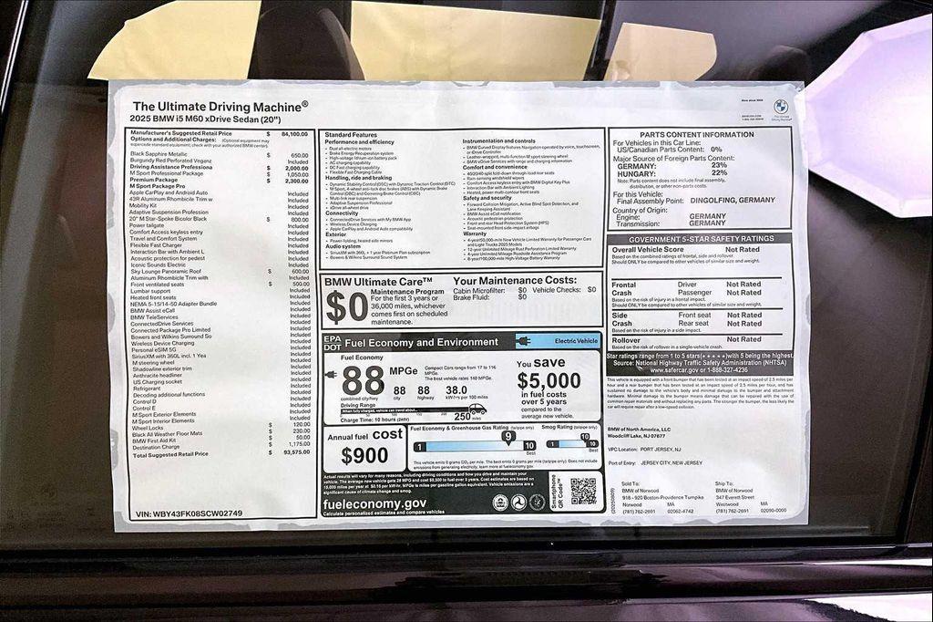 new 2025 BMW i5 car, priced at $93,575