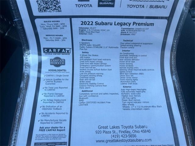 used 2022 Subaru Legacy car, priced at $19,788