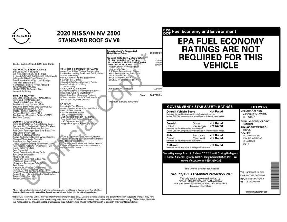 used 2020 Nissan NV Cargo NV2500 HD car, priced at $17,490