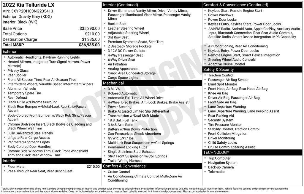 used 2022 Kia Telluride car, priced at $28,450