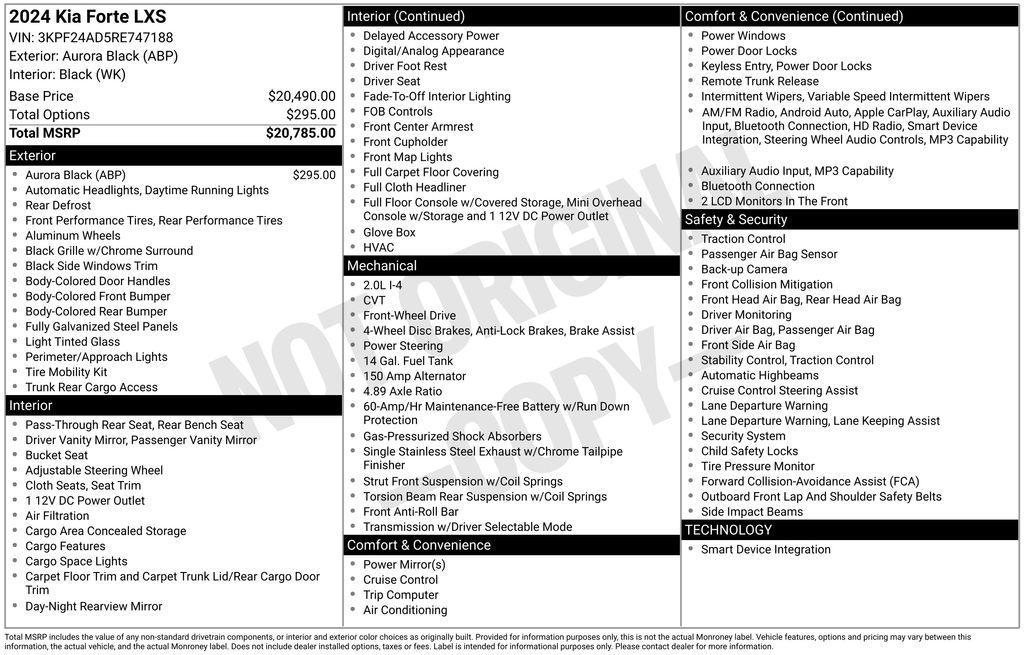 used 2024 Kia Forte car, priced at $18,490
