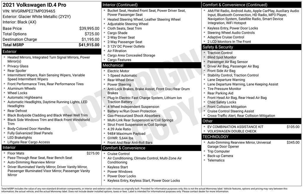 used 2021 Volkswagen ID.4 car, priced at $19,450
