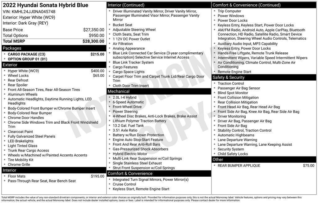 used 2022 Hyundai Sonata Hybrid car, priced at $21,490