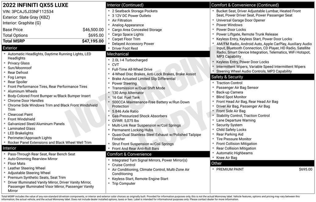 used 2022 INFINITI QX55 car, priced at $29,775