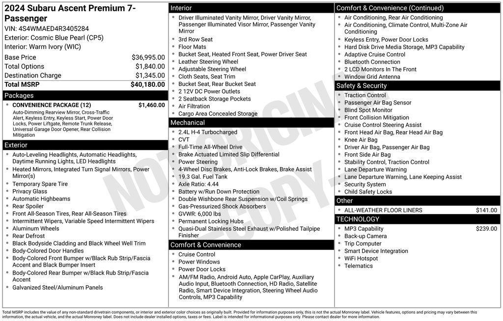 used 2024 Subaru Ascent car, priced at $27,490
