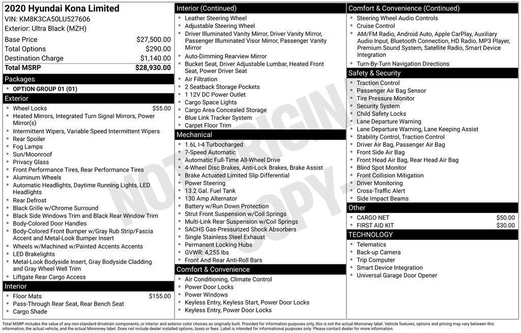 used 2020 Hyundai Kona car, priced at $19,950