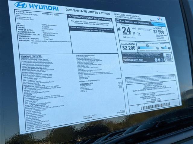 new 2025 Hyundai Santa Fe car, priced at $44,500