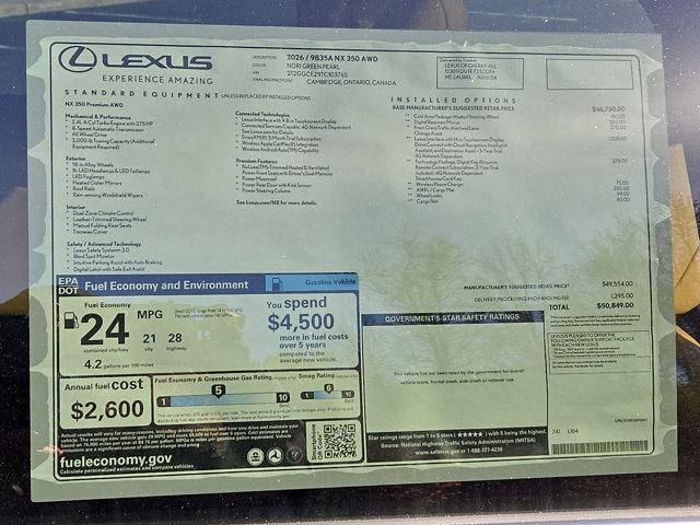 new 2026 Lexus NX 350 car, priced at $50,849